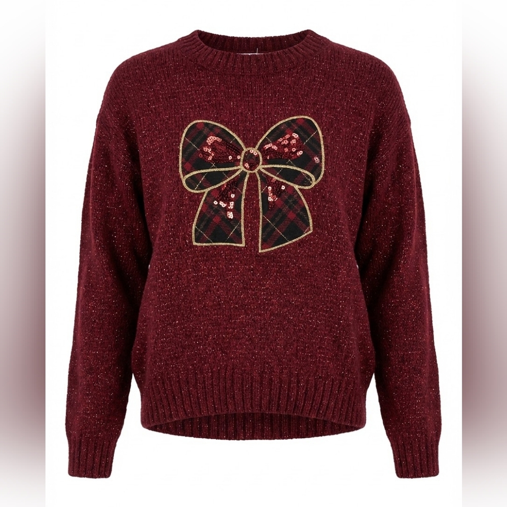 btween Girl Burgandy Sweater with Bow Design Size 8